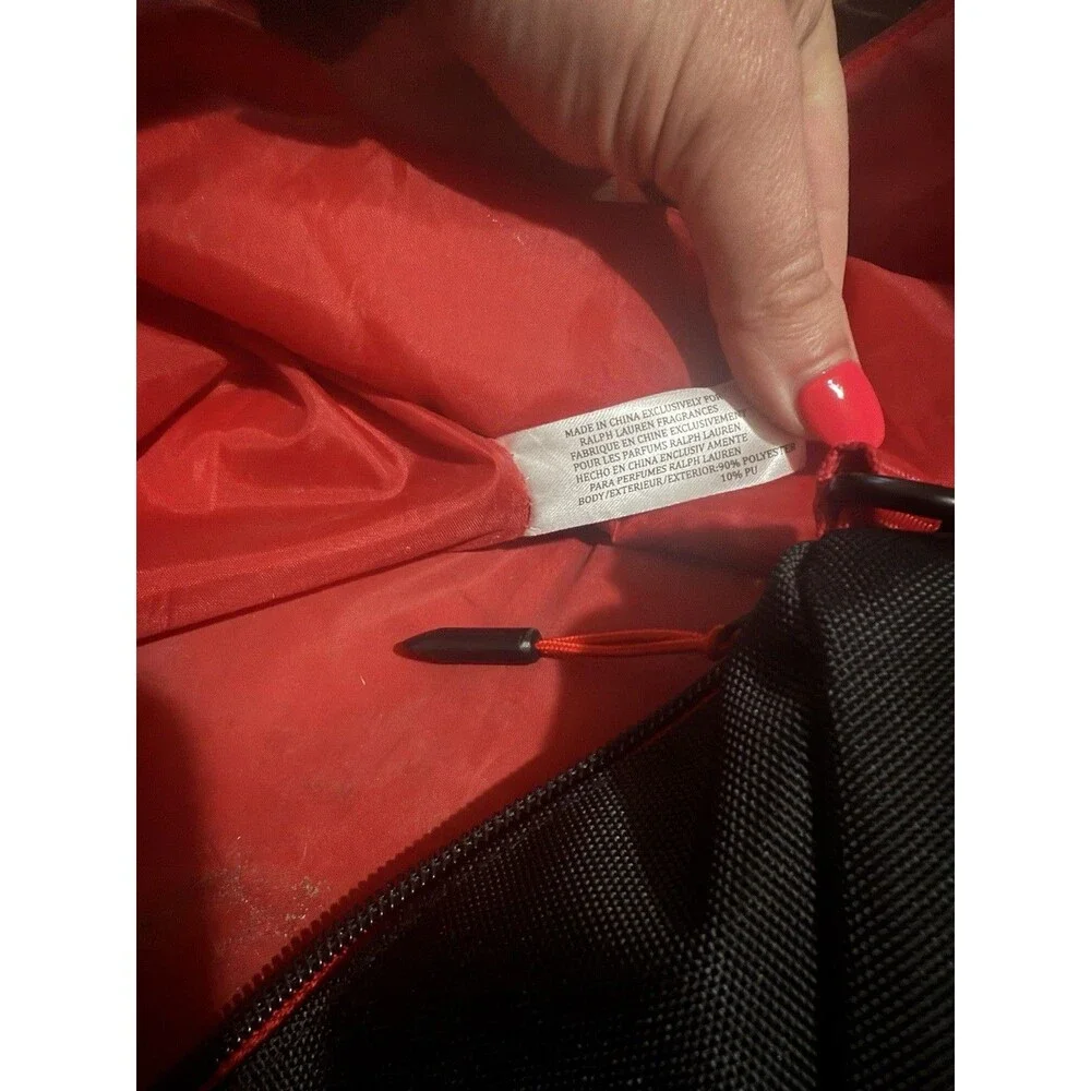 Mens Ralph Lauren Polyester Big Pony Polo Red Black Duffle Travel Bag